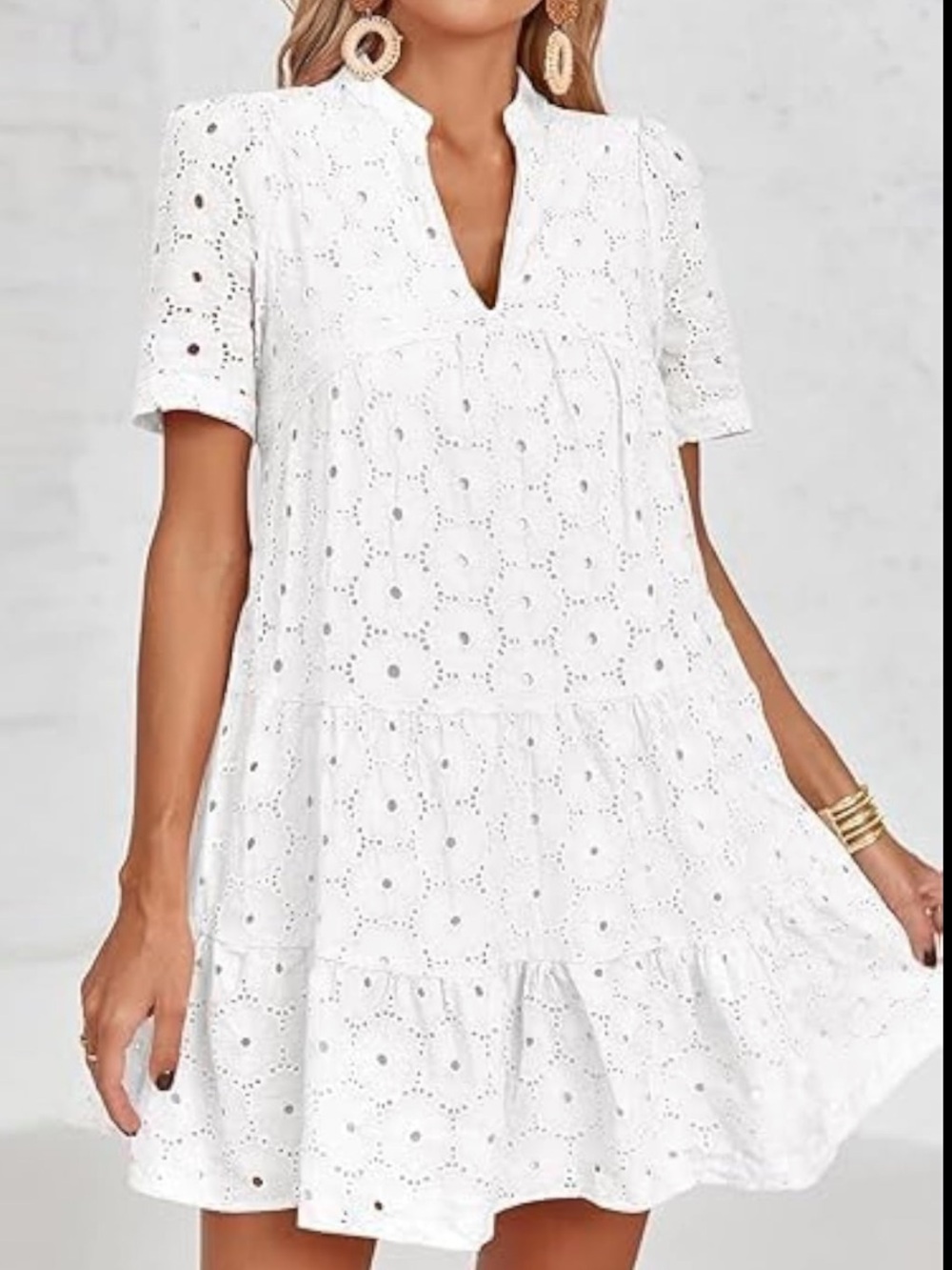 Women's White Eyelet V-Neck Short Sleeve Dress- NWOT- Size XXL